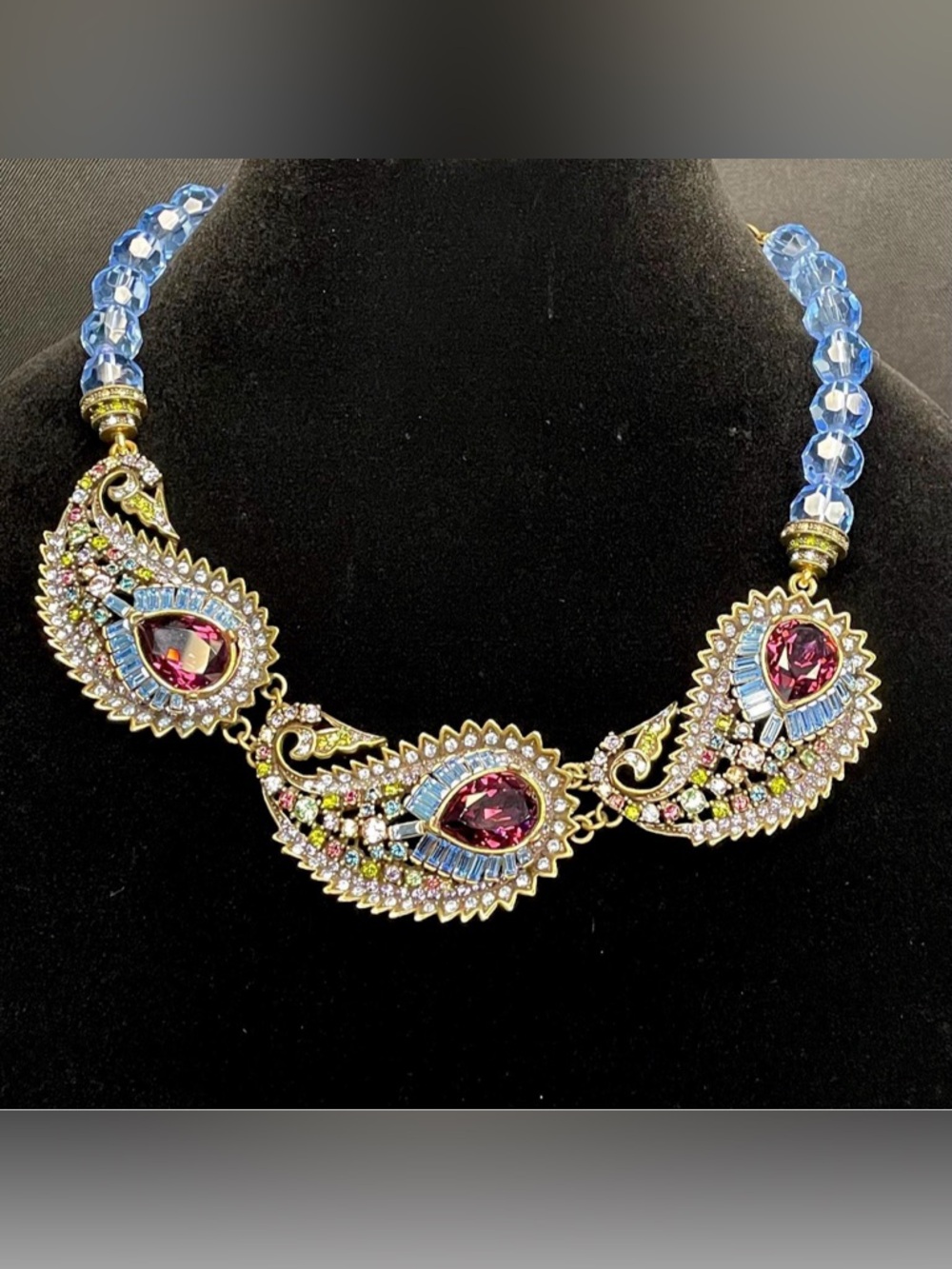 Heidi Daus Blue Crystal Statement Necklace Multicolor Rhinestones